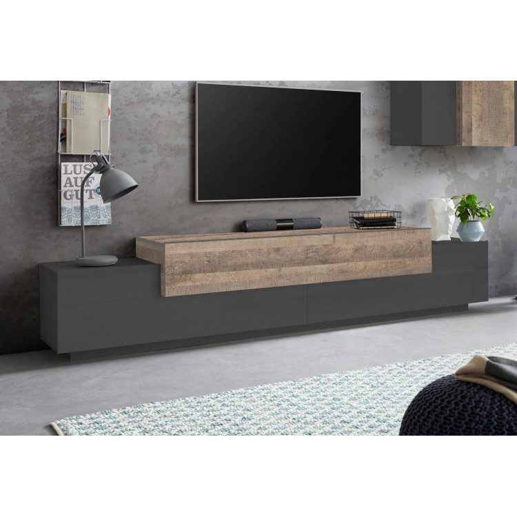 Meuble TV moderne 240 cm anthracite/chêne Corso