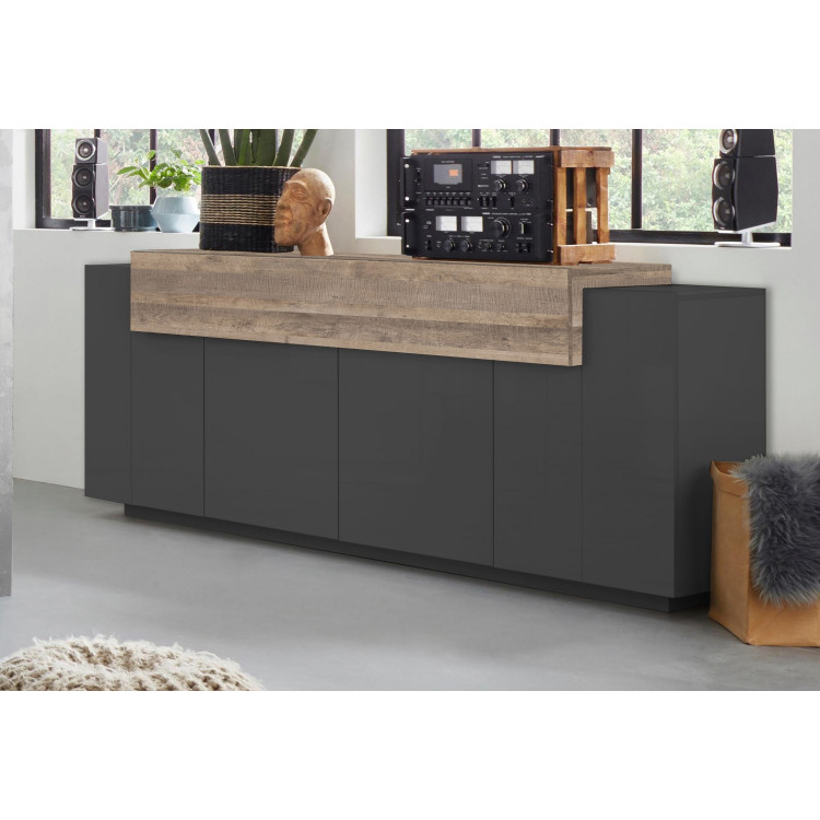 Buffet/bahut moderne 200 cm anthracite/chêne Corso