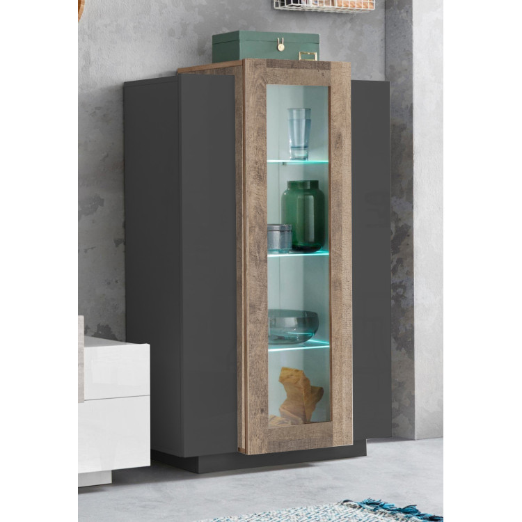 Vitrine moderne anthracite/chêne Corso