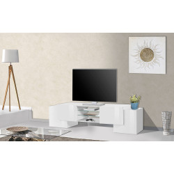 Meuble TV moderne 190 cm blanc laqué brillant Gisela