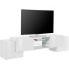 Meuble TV moderne 190 cm blanc laqué brillant Gisela