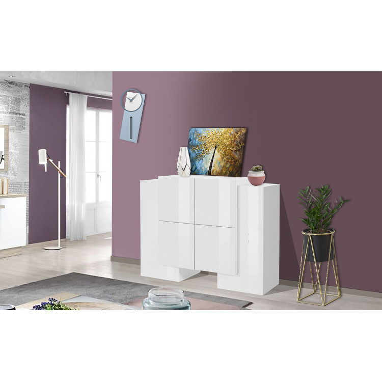 Meuble de rangement moderne blanc laqué brillant Gisela