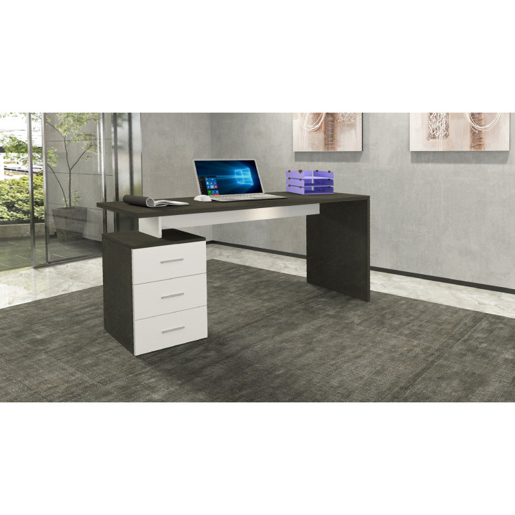 Bureau droit fixe 160 cm blanc brillant/ardoise brillant Sevina