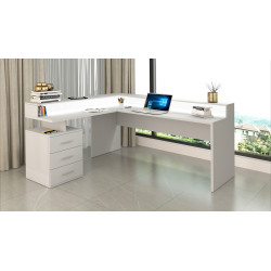 Bureau d'angle avec réhausse blanc laqué brillant Sevina