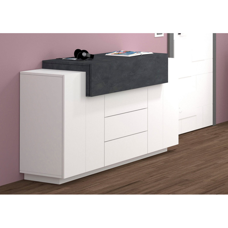 Buffet/bahut moderne 160 cm blanc laqué brillant/ardoise Corsiva