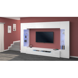 Ensemble meuble TV moderne blanc laqué brillant Keops