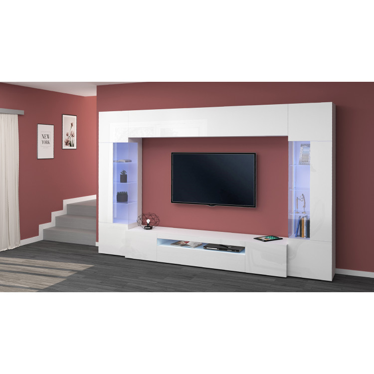 Ensemble meuble TV moderne blanc laqué brillant Keops