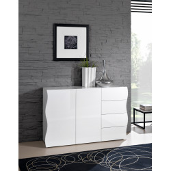 Buffet/bahut moderne 124 cm blanc laqué brillant Onida