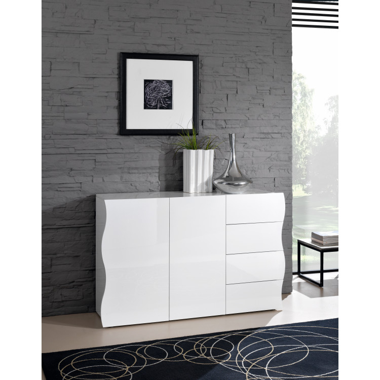 Buffet/bahut moderne 124 cm blanc laqué brillant Onida