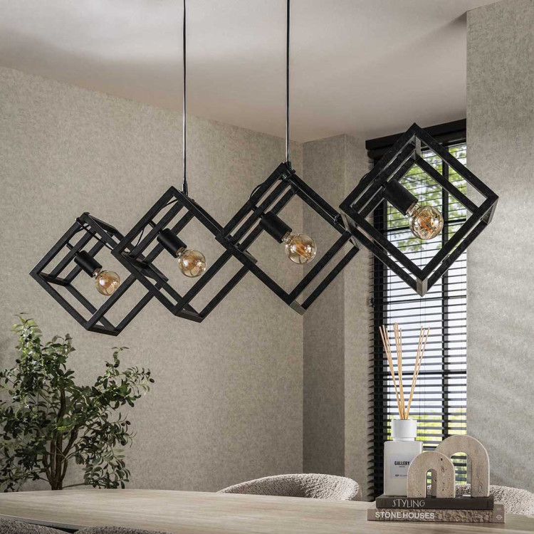 Suspension industrielle en métal anthracite 4 lampes Cubic