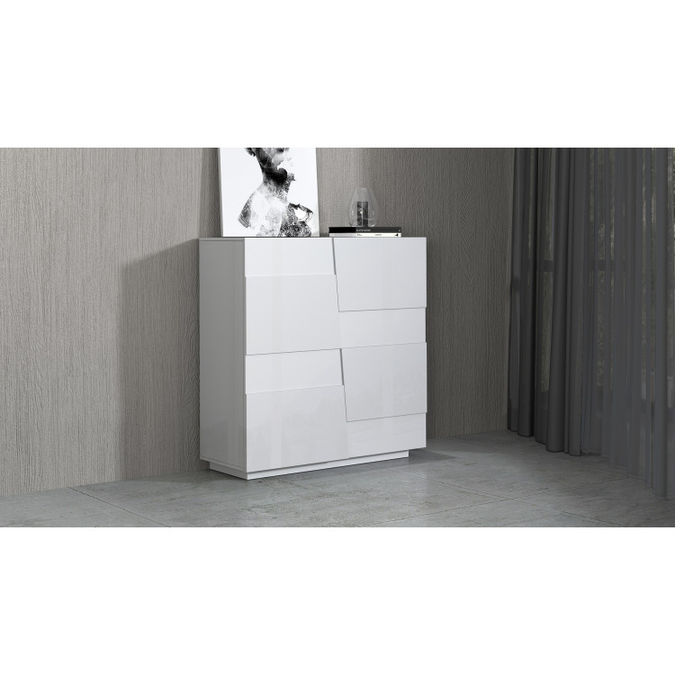 Buffet haut moderne 120 cm blanc brillant Pedro