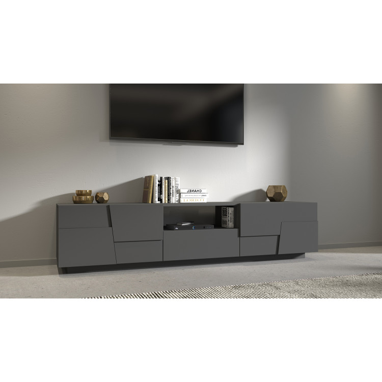 Meuble TV moderne 220 cm anthracite mat Pedro