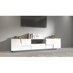 Meuble TV moderne 220 cm blanc brillant Pedro