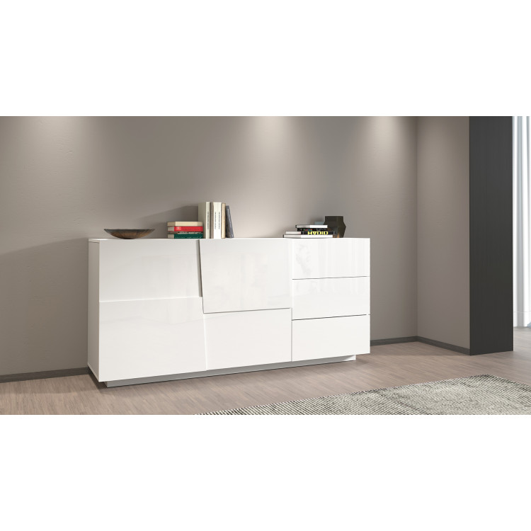 Buffet/bahut moderne 180 cm blanc brillant Pedro