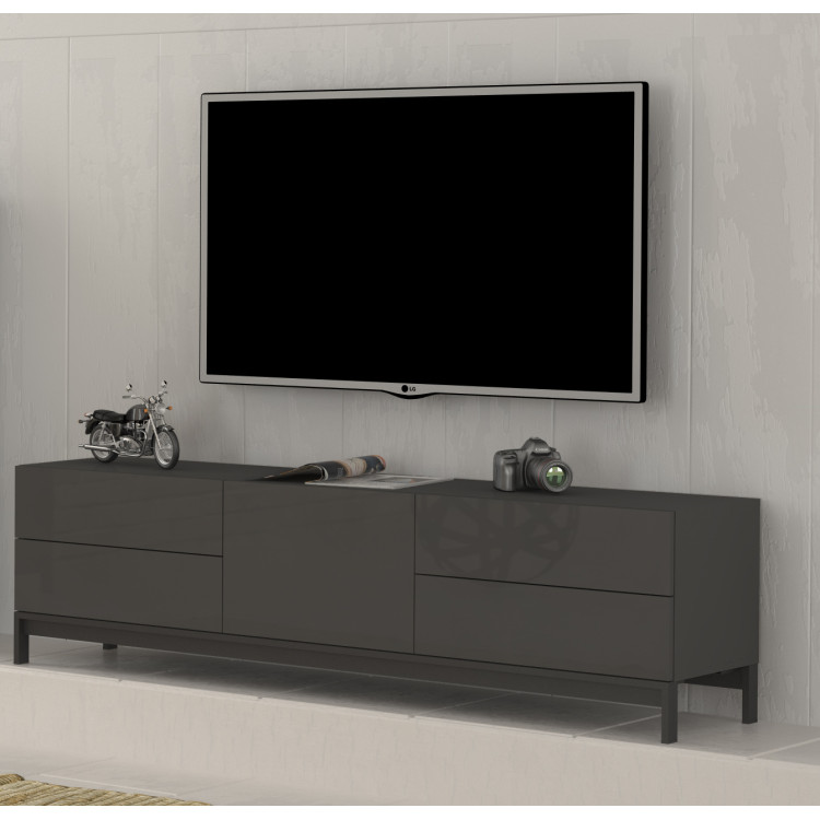 Meuble TV moderne 170 cm anthracite laqué brillant Melissane