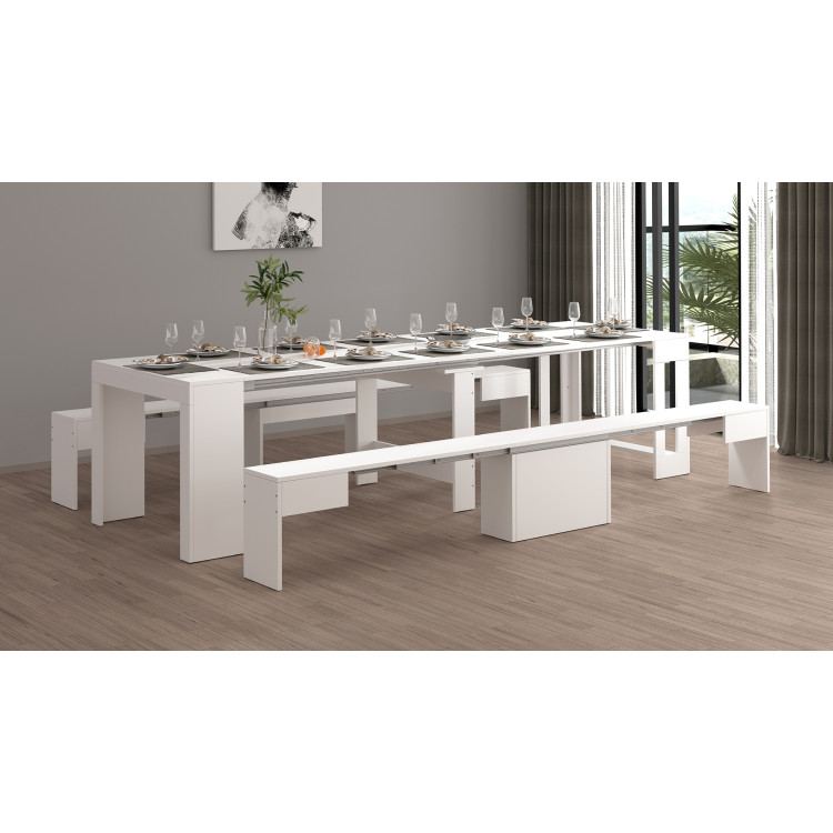 Banc extensible contemporain blanc brillant Montoya