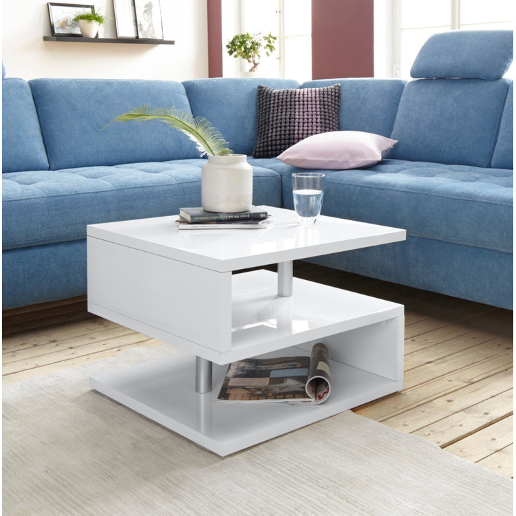 Table basse moderne 55 cm blanc brillant Zaya