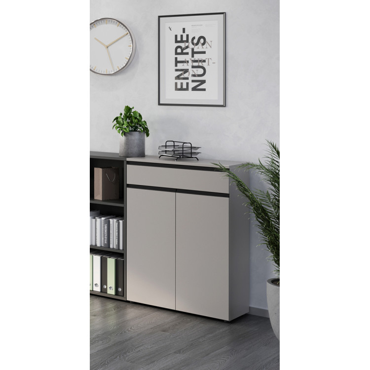 Armoire basse de bureau 81 cm gris cachemire Betina