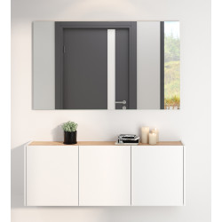 Meuble d'entrée suspendu moderne H 52 cm blanc/chêne Lidy