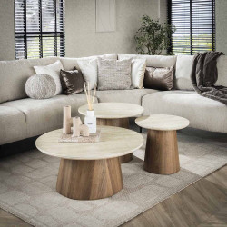 Tables basses rondes modernes MDF et céramique Romanesco (lot de 3)