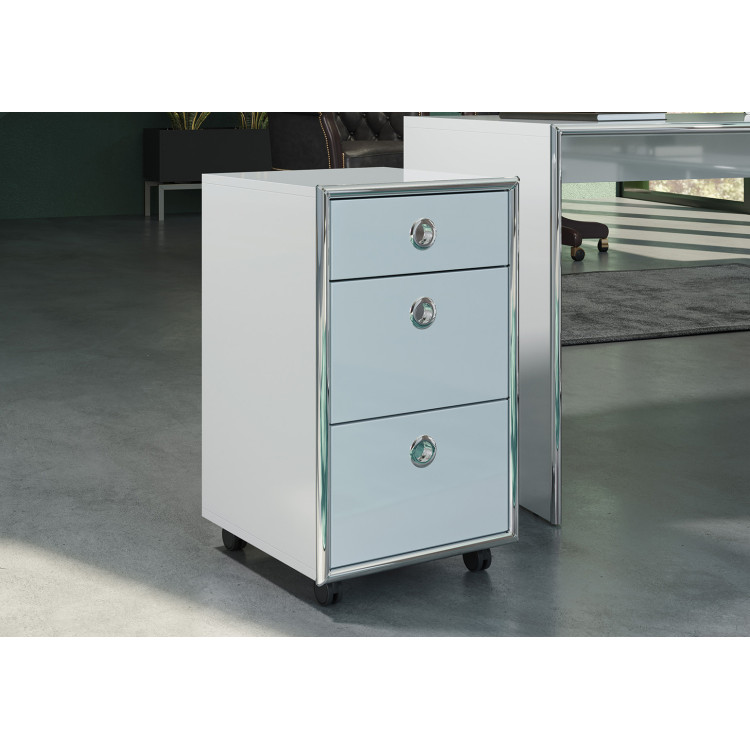 Caisson de bureau mobile moderne blanc laqué brillant Leila