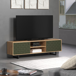 Meuble TV moderne 184 cm chêne artisan/vert Santana