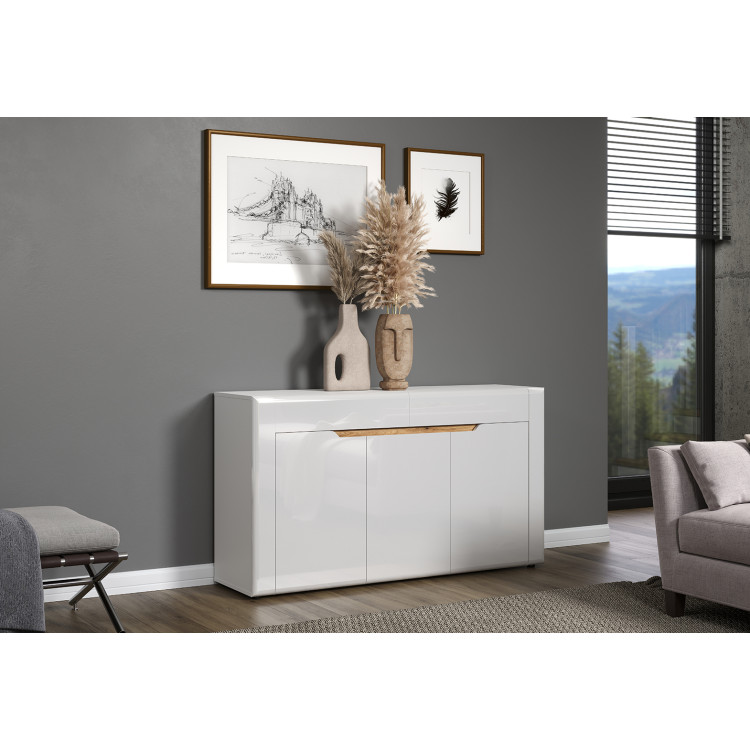 Buffet/bahut contemporain 150 cm blanc laqué brillant Marlie