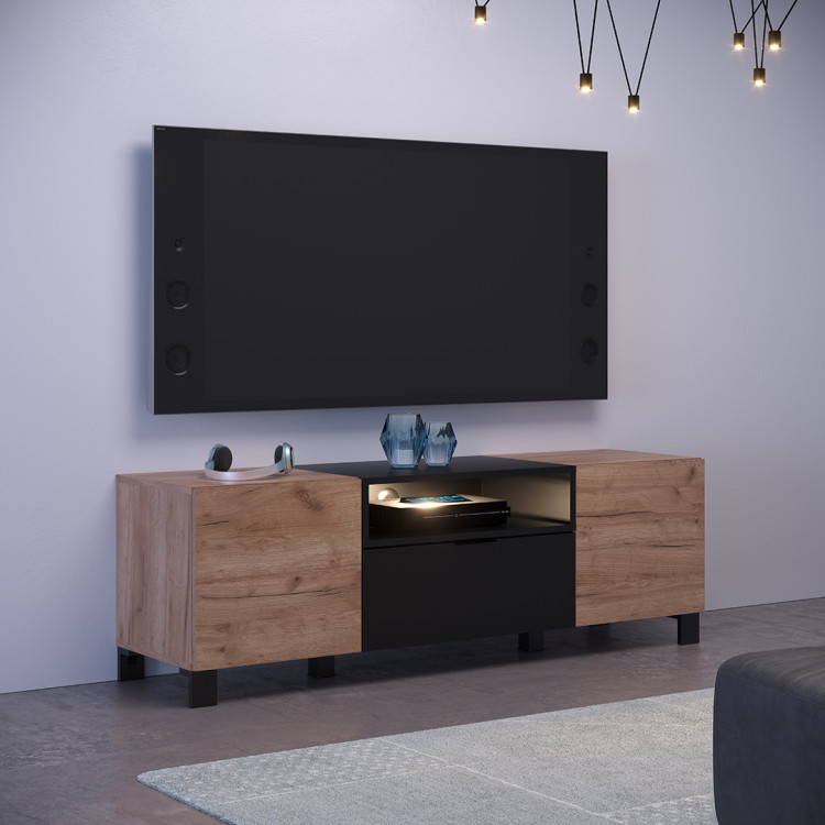 Meuble TV contemporain 144 cm marron/noir mat Kendra