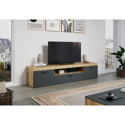 Meuble TV moderne 230 cm chêne/anthracite Bonnie