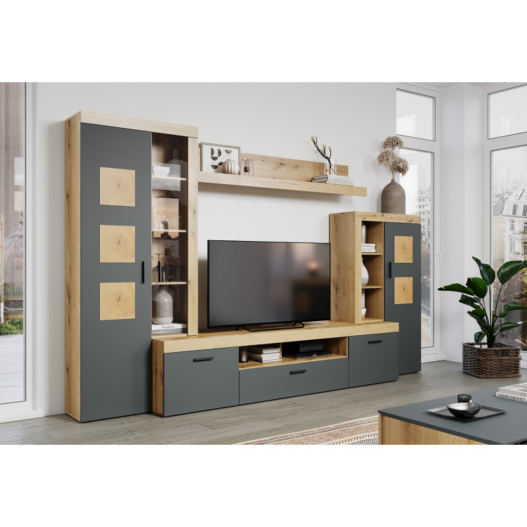 Ensemble TV moderne chêne/anthracite Bonnie