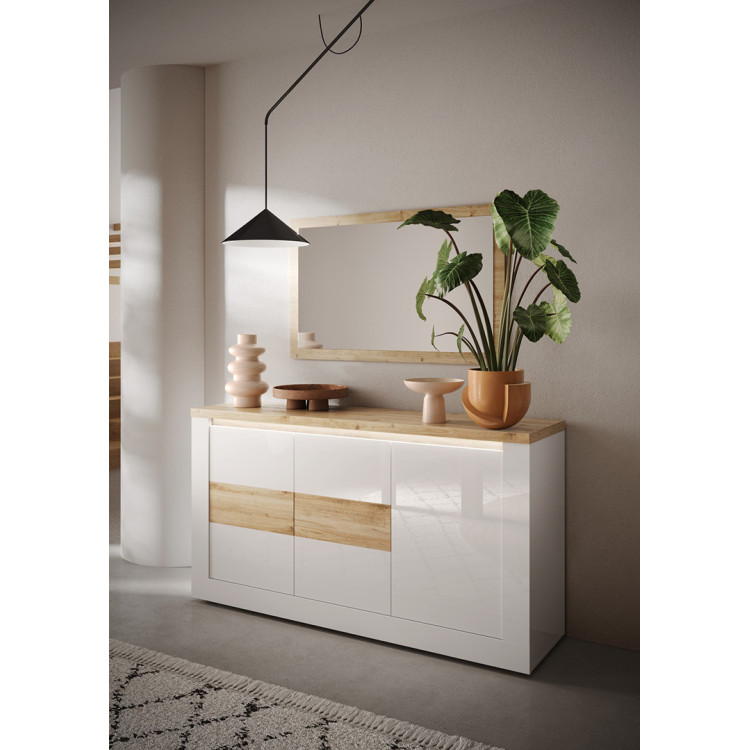 Buffet/bahut contemporain 156 cm blanc laqué brillant Isia