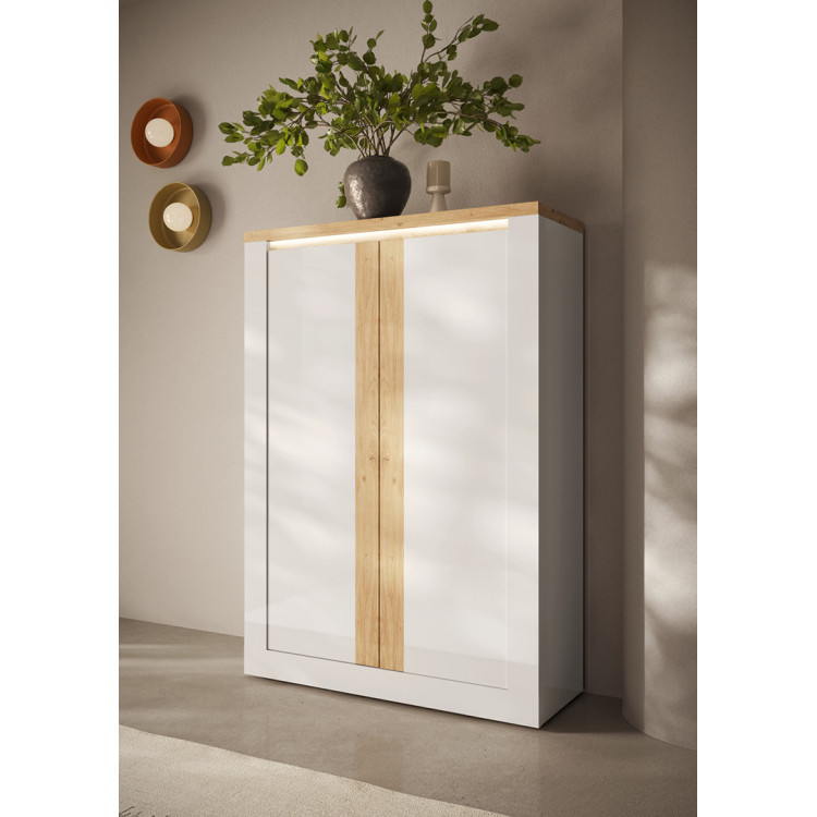 Buffet haut contemporain blanc laqué brillant Isia