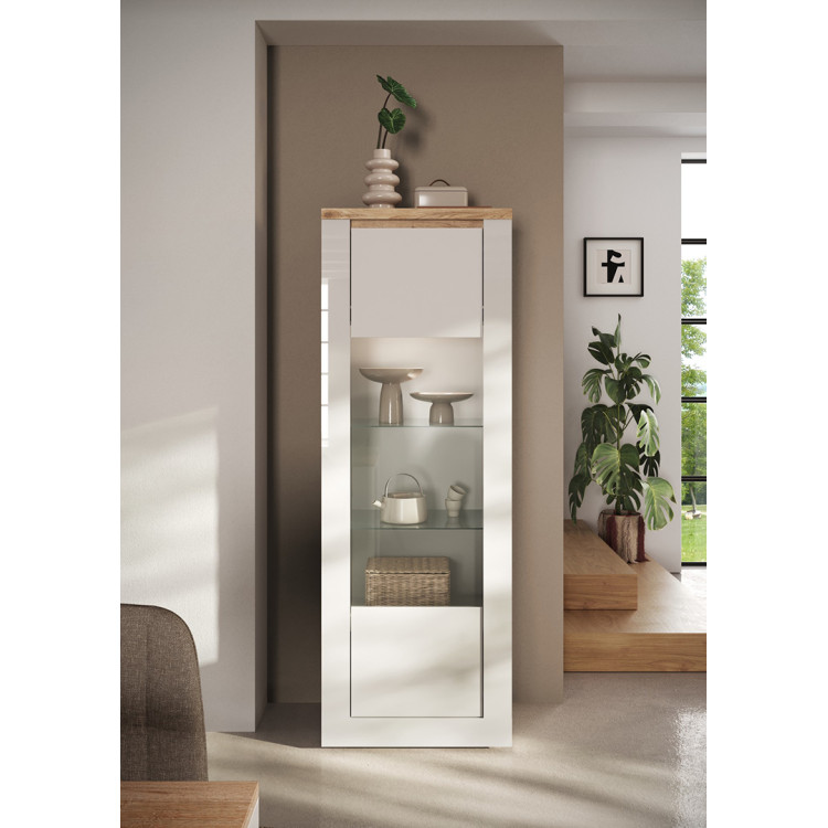 Vitrine contemporaine 71 cm blanc laqué brillant Isia