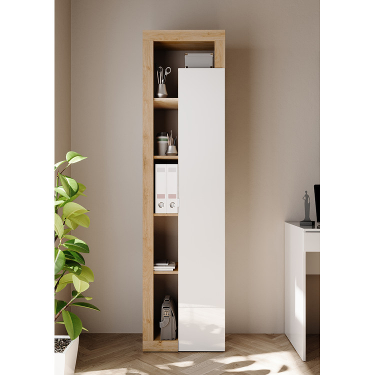 Etagère de bureau moderne blanc laqué brillant/chêne Dortmund