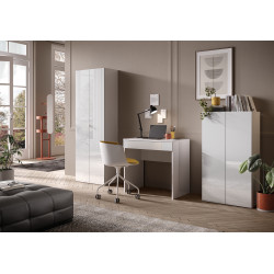 Ensemble de bureau moderne laqué blanc brillant Loucia