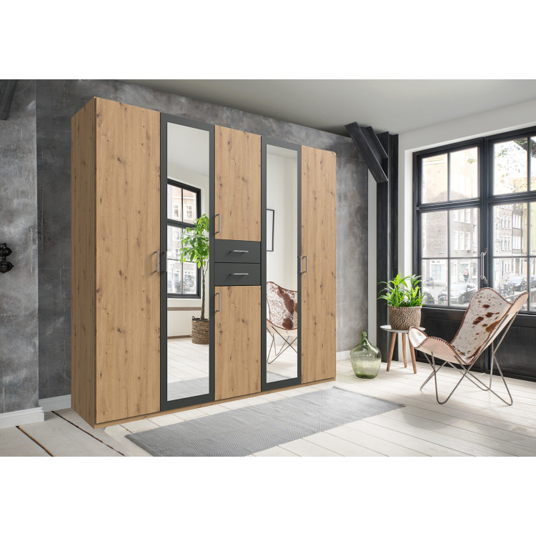 Armoire adulte moderne 225 cm chêne artisan/graphite Hortensia