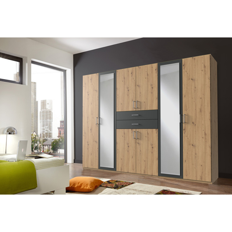 Armoire adulte moderne 270 cm chêne artisan/graphite Hortensia