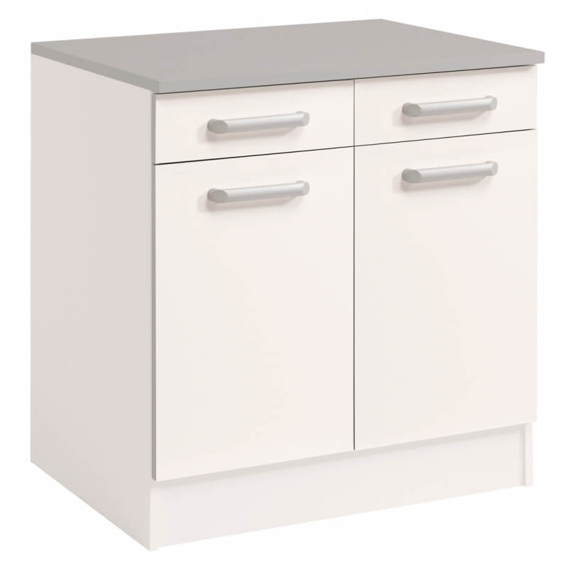 Meuble bas de cuisine contemporain 80 cm 2 portes/2 tiroirs blanc