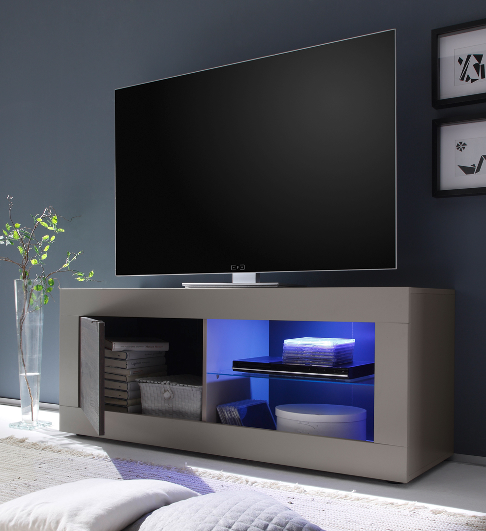  Meuble  TV  design  1 porte avec clairage coloris beige  mat 