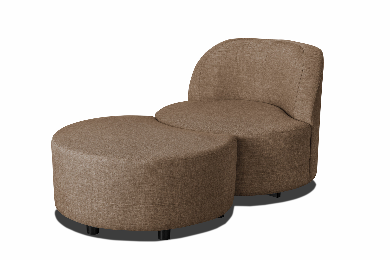 Fauteuil pivotant design rond en tissu beige avec pouf Manureva Matelpro