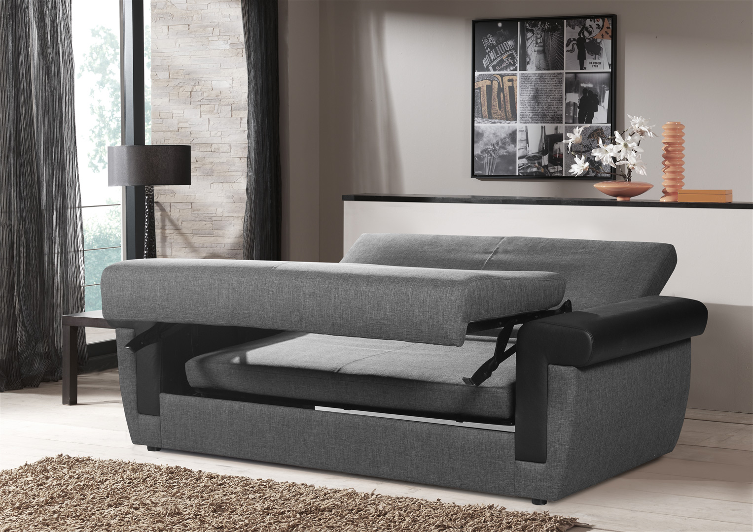 Canapé 3 places convertible contemporain en tissu gris ...