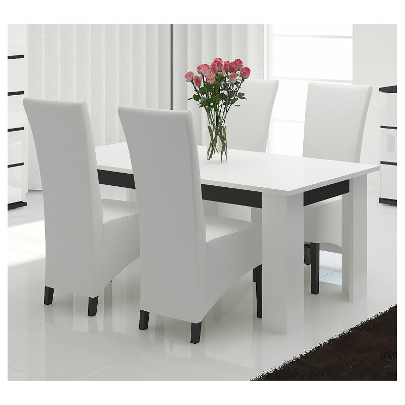 Table de salle à manger design laquée blanc/noir Olympe