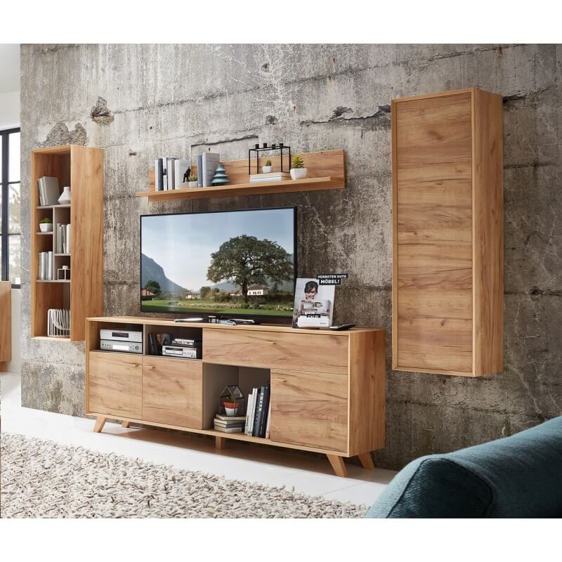 Meuble TV contemporain en bois massif coloris chêne Tamarin