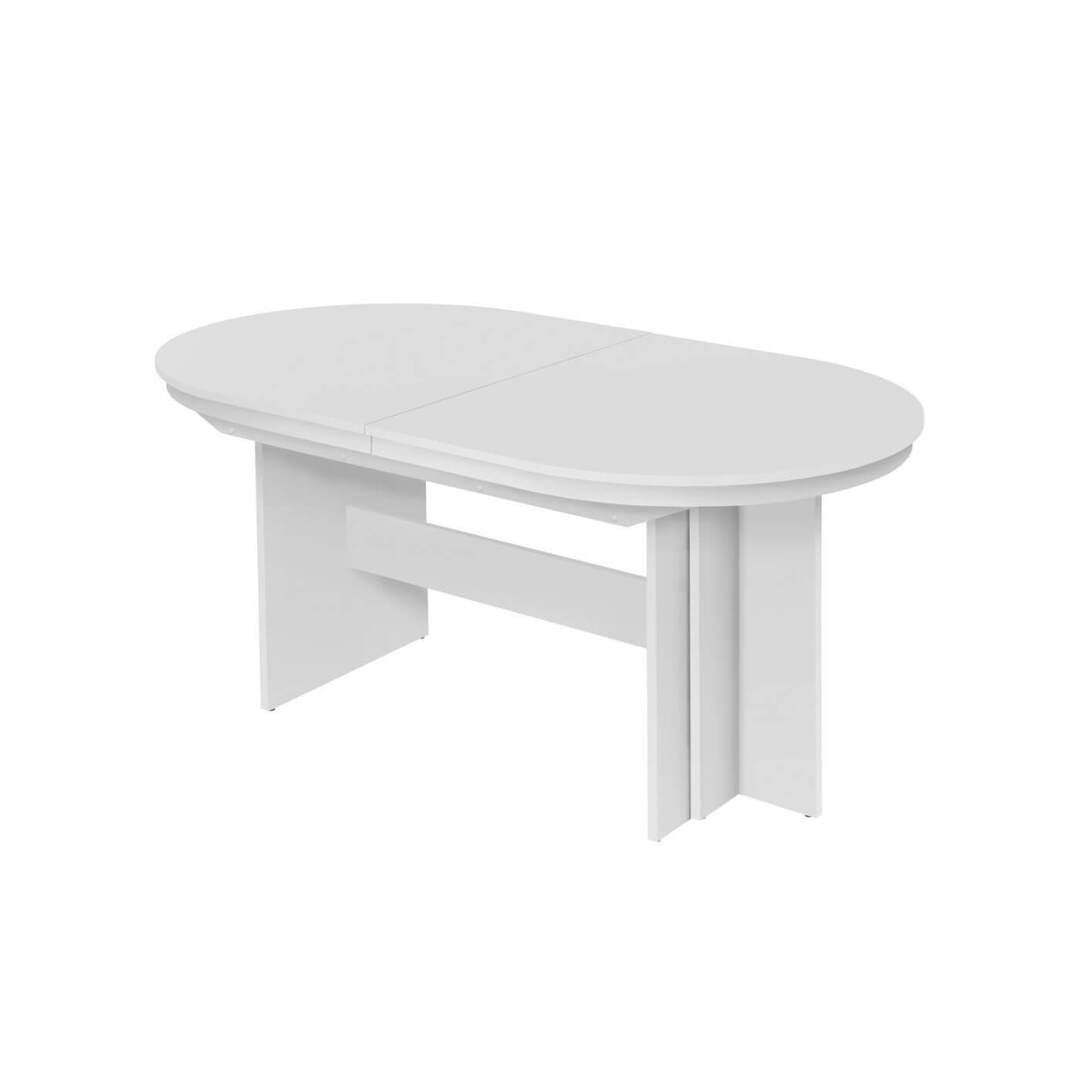 Table de salle à manger ovale extensible contemporaine blanche Janis