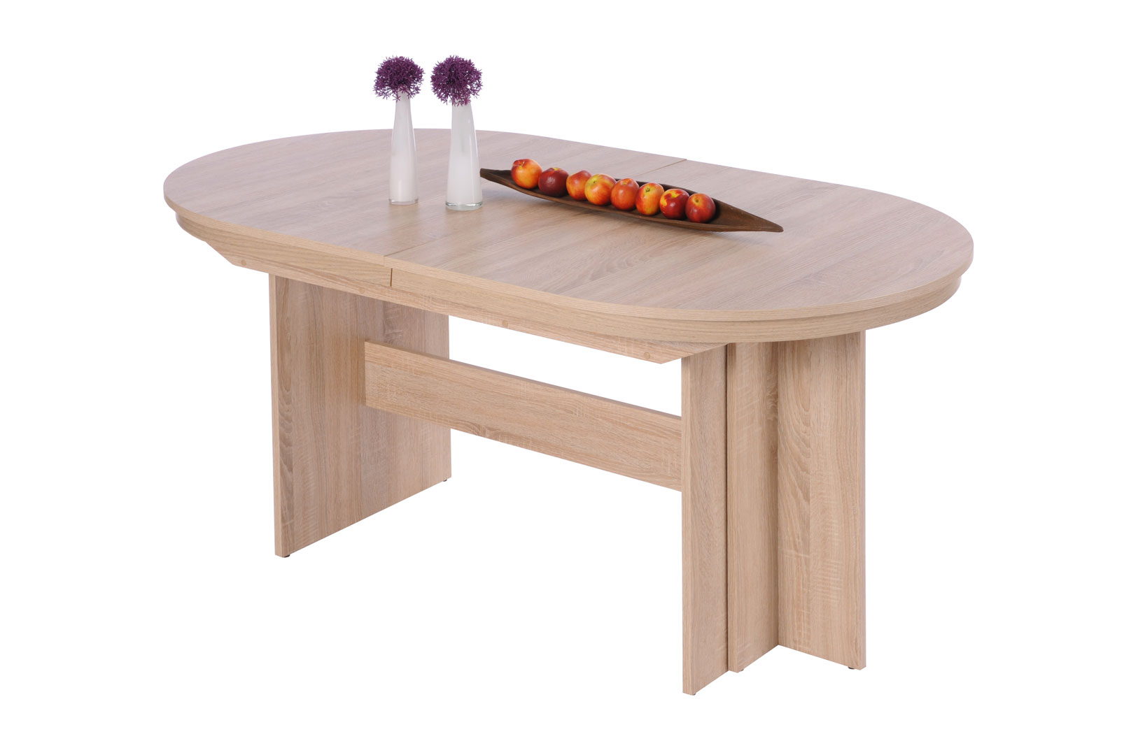 Table de salle à manger ovale extensible contemporaine coloris chêne