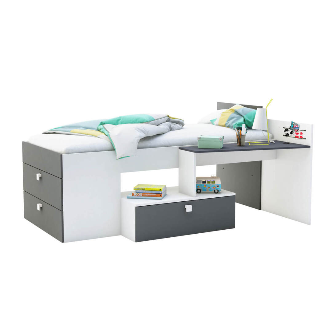 Lit combiné enfant contemporain coloris blanc/gris ...