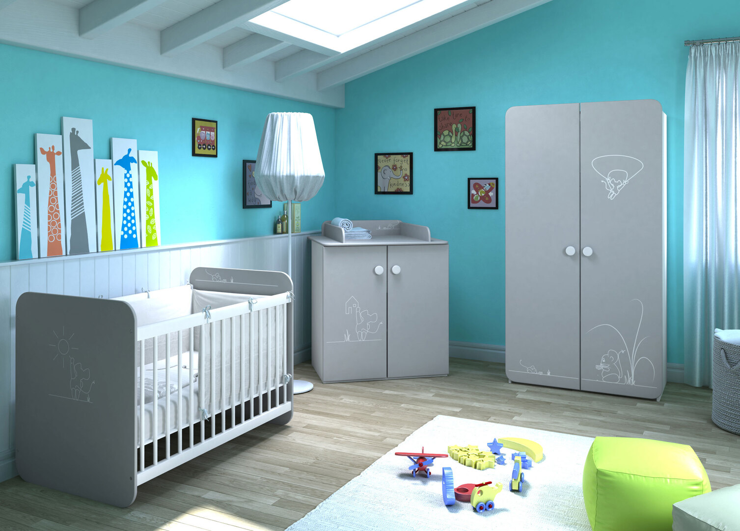 Chambre Bebe Contemporaine Coloris Blanc Gris Girouette Matelpro