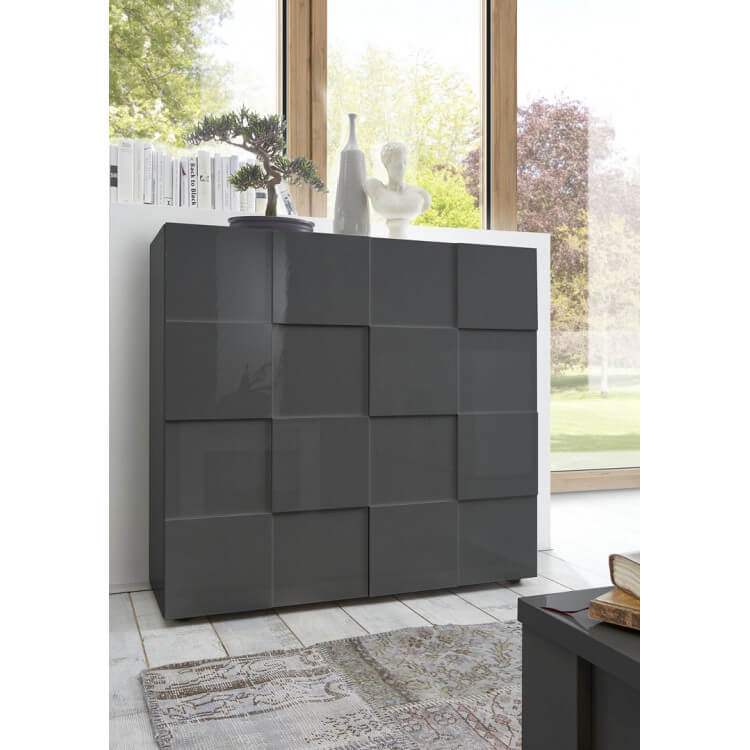 Vaisselier/argentier 2 portes design laqué gris brillant Sabrina