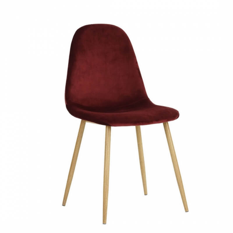 Chaise de salle à manger design en velours bordeaux (lot de 4