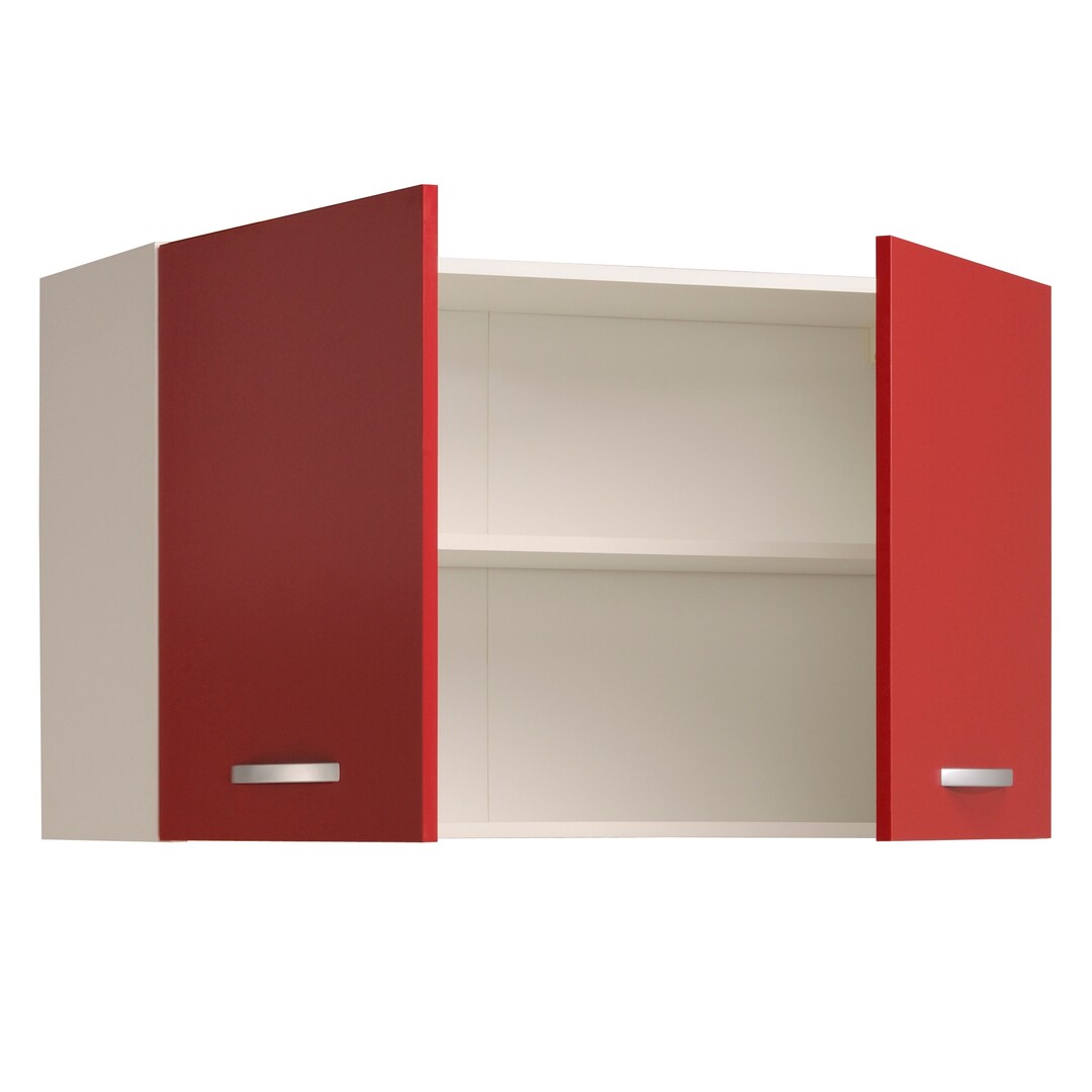 Meuble haut de cuisine contemporain 2 portes 100 cm blanc/rouge